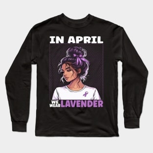 In April We Wear Lavender Messy Bun Stress Awareness Long Sleeve T-Shirt